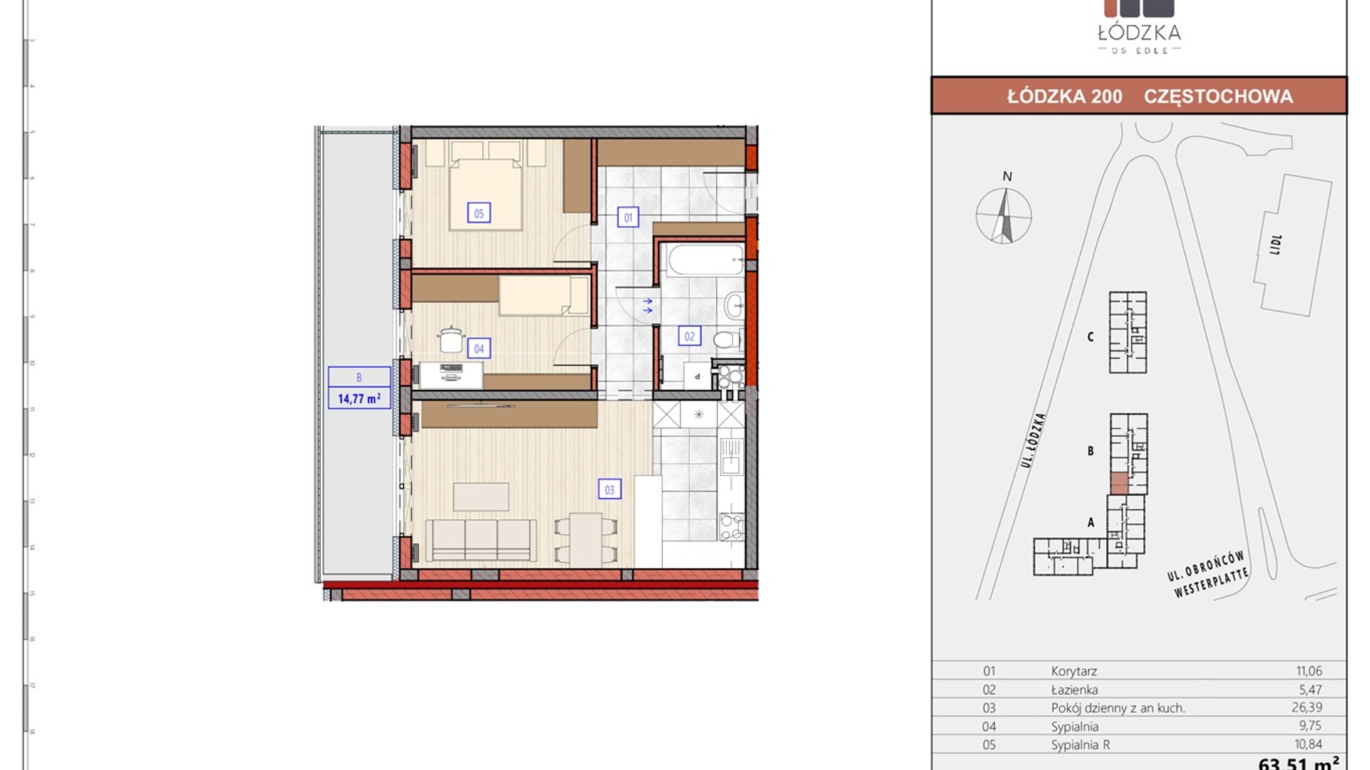Mieszkanie  na sprzedaż Częstochowa, 3 pokoje, 67.59m², 2 piętro, oferta ZDPL-MS-115