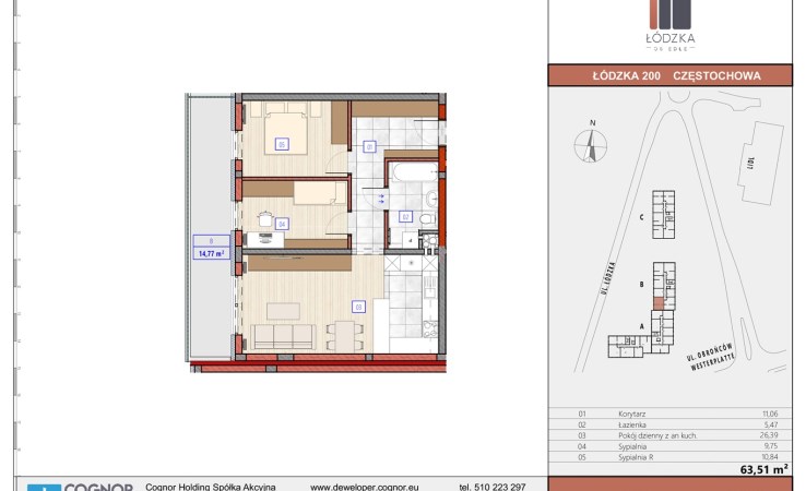 Mieszkanie  na sprzedaż Częstochowa, 3 pokoje, 67.59m², 2 piętro, oferta ZDPL-MS-115
