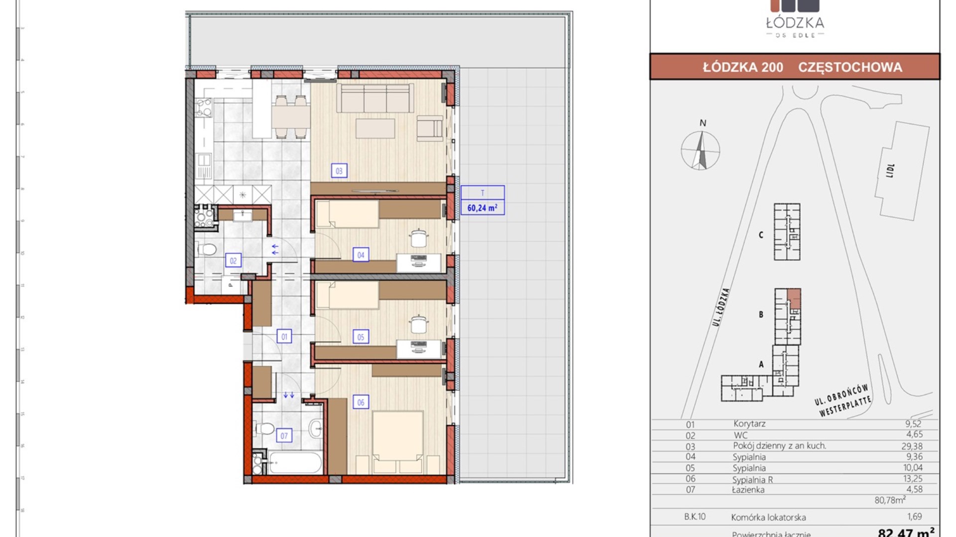 Mieszkanie  na sprzedaż Częstochowa, 3 pokoje, 67.84m², 2 piętro, oferta ZDPL-MS-116