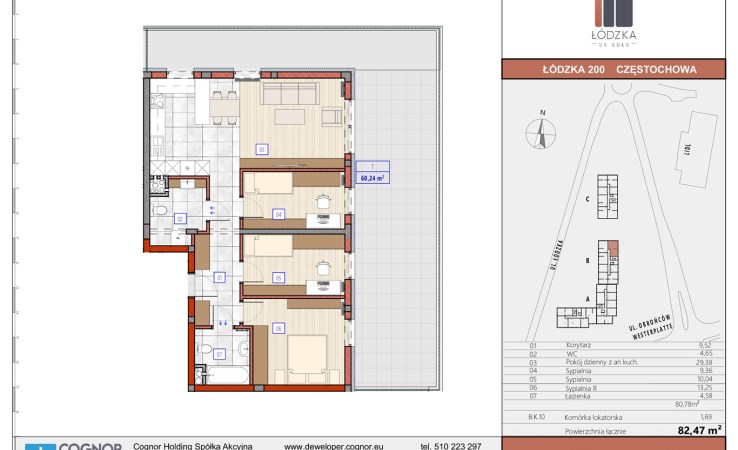 Mieszkanie  na sprzedaż Częstochowa, 3 pokoje, 67.84m², 2 piętro, oferta ZDPL-MS-116