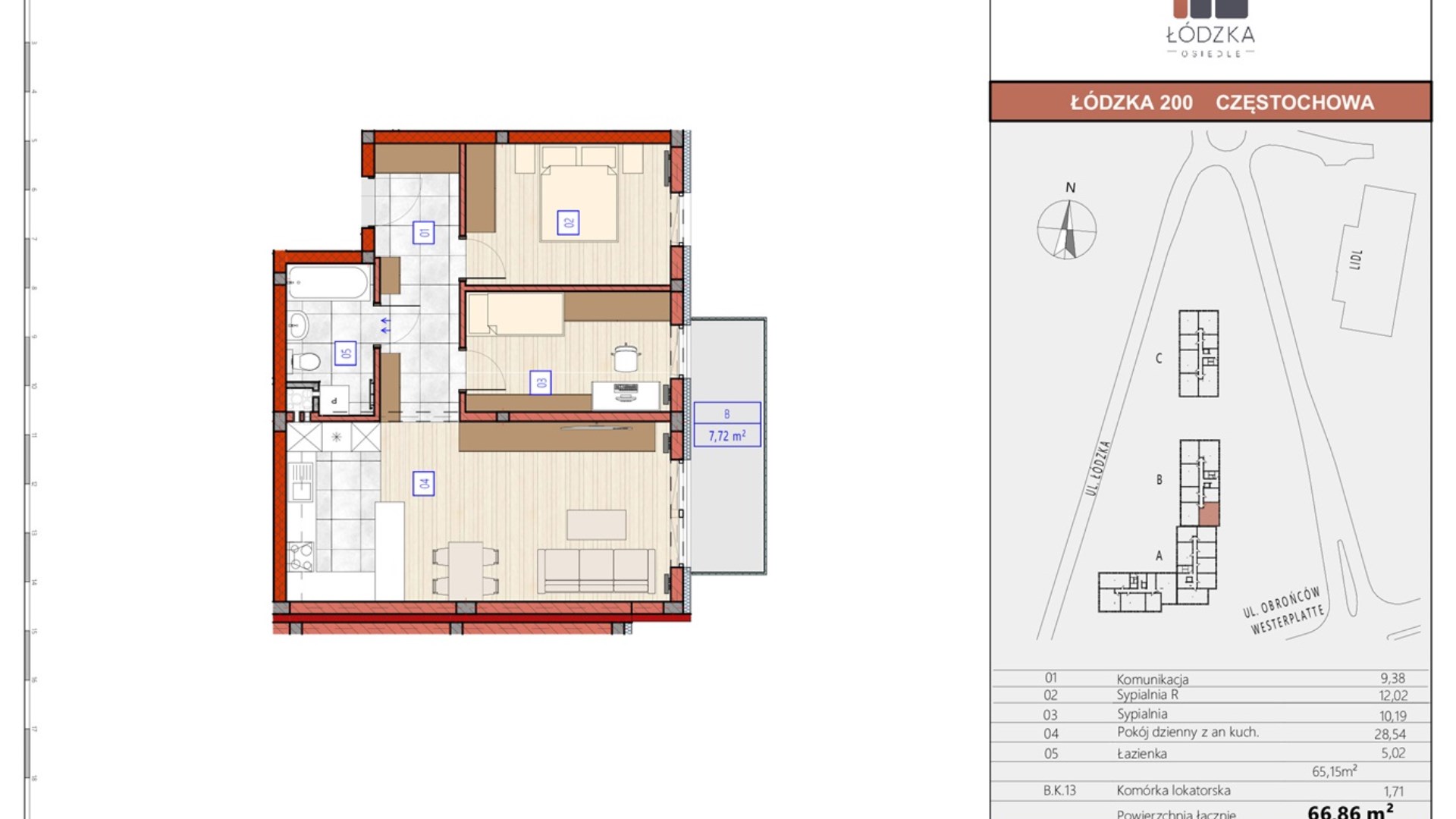 Mieszkanie  na sprzedaż Częstochowa, 4 pokoje, 69.52m², 2 piętro, oferta ZDPL-MS-121