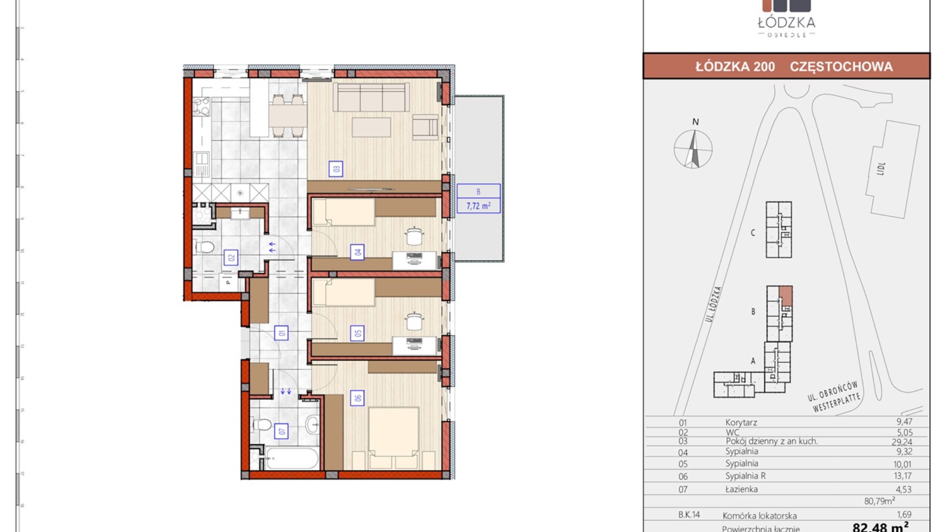 Mieszkanie  na sprzedaż Częstochowa, 4 pokoje, 69.83m², 3 piętro, oferta ZDPL-MS-122