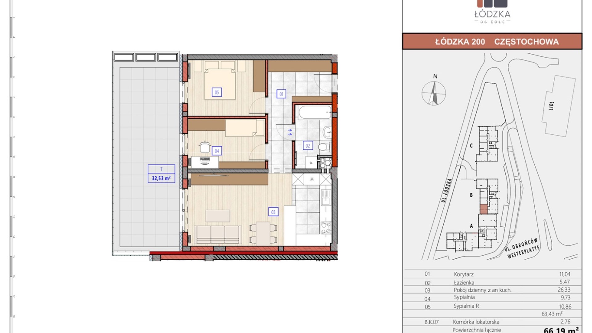 Mieszkanie  na sprzedaż Częstochowa, 3 pokoje, 63.43m², parter piętro, oferta ZDPL-MS-123