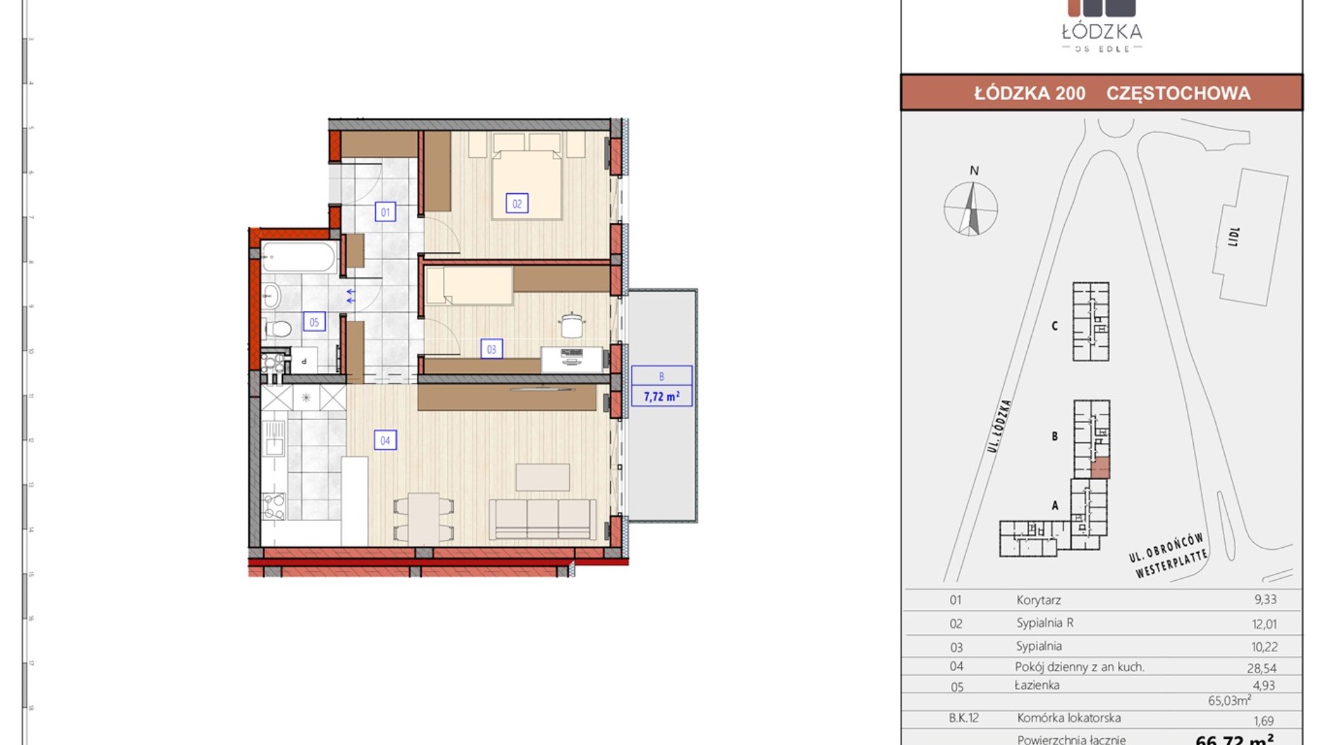Mieszkanie  na sprzedaż Częstochowa, 3 pokoje, 65.03m², 2 piętro, oferta ZDPL-MS-127