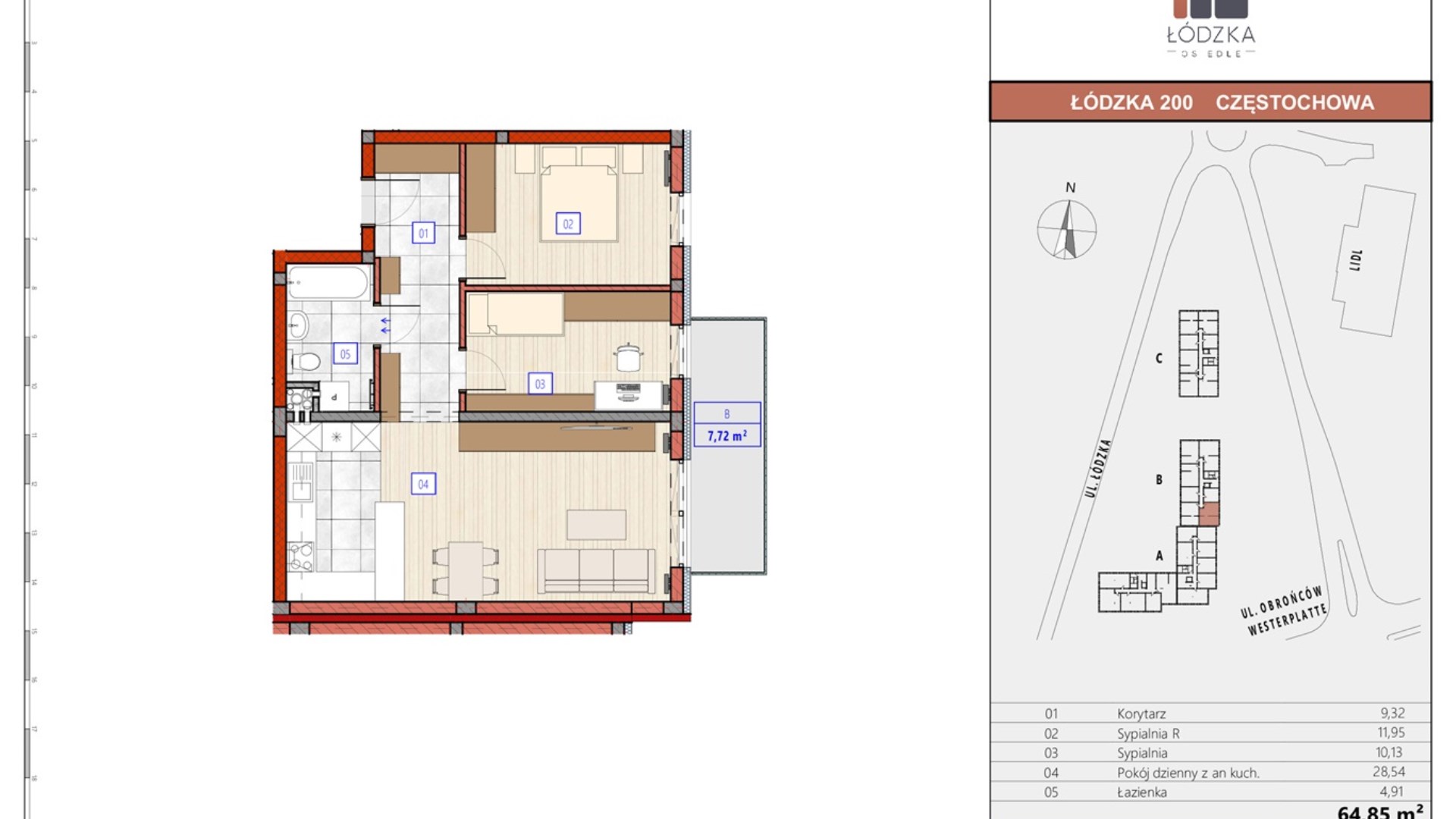 Mieszkanie  na sprzedaż Częstochowa, 3 pokoje, 64.85m², 3 piętro, oferta ZDPL-MS-129