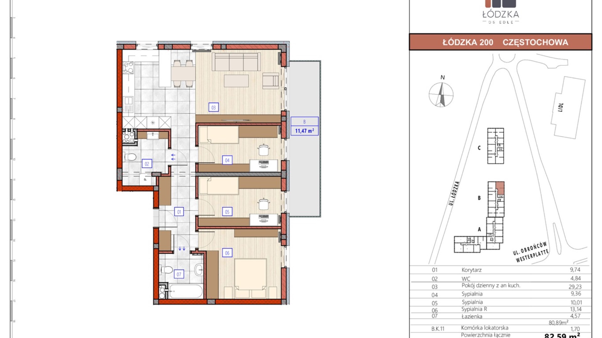Mieszkanie  na sprzedaż Częstochowa, 4 pokoje, 80.89m², 3 piętro, oferta ZDPL-MS-130