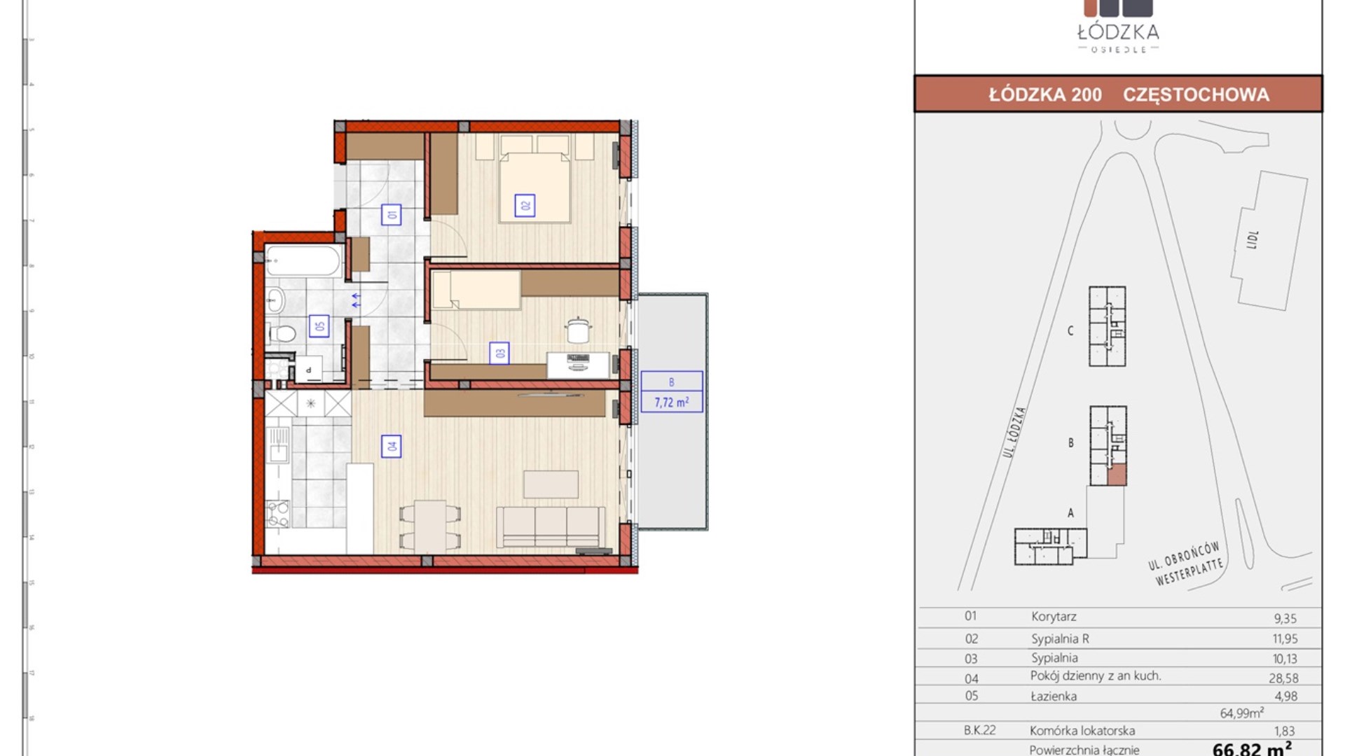 Mieszkanie  na sprzedaż Częstochowa, 3 pokoje, 64.99m², 5 piętro, oferta ZDPL-MS-133