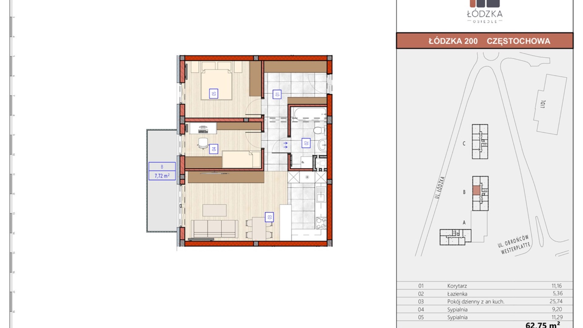 Mieszkanie  na sprzedaż Częstochowa, 3 pokoje, 62.75m², 5 piętro, oferta ZDPL-MS-134