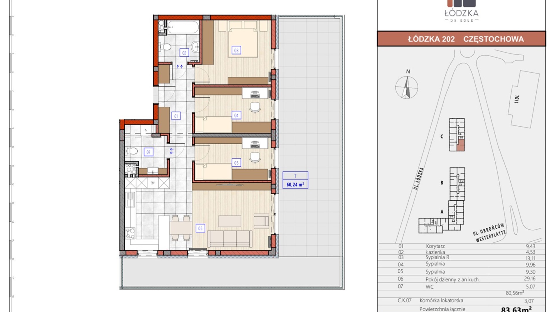 Mieszkanie  na sprzedaż Częstochowa, 4 pokoje, 80.56m², 1 piętro, oferta ZDPL-MS-136