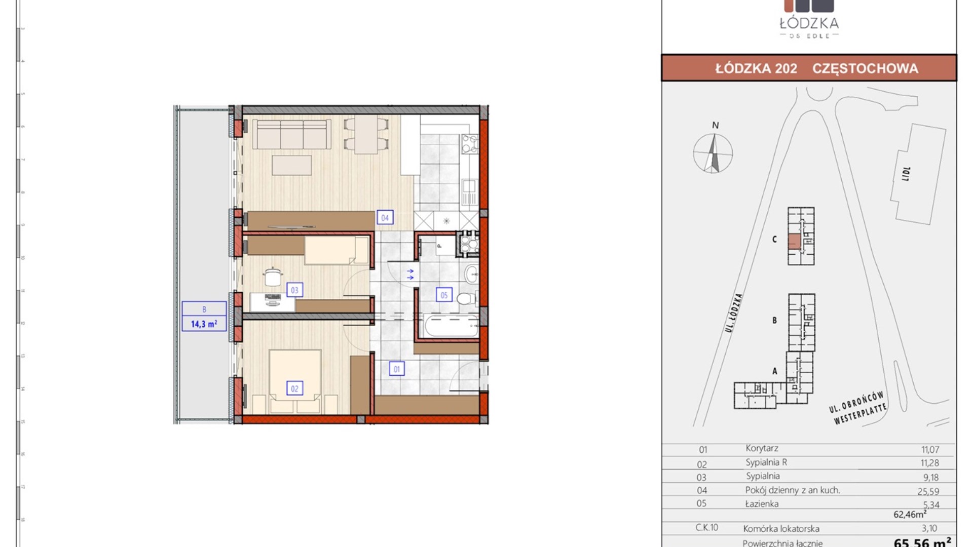 Mieszkanie  na sprzedaż Częstochowa, 3 pokoje, 62.46m², 1 piętro, oferta ZDPL-MS-137