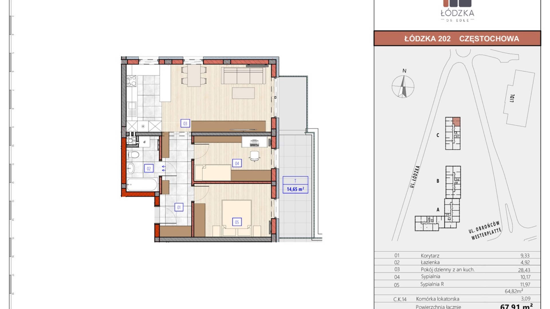 Mieszkanie  na sprzedaż Częstochowa, 3 pokoje, 64.82m², 1 piętro, oferta ZDPL-MS-138
