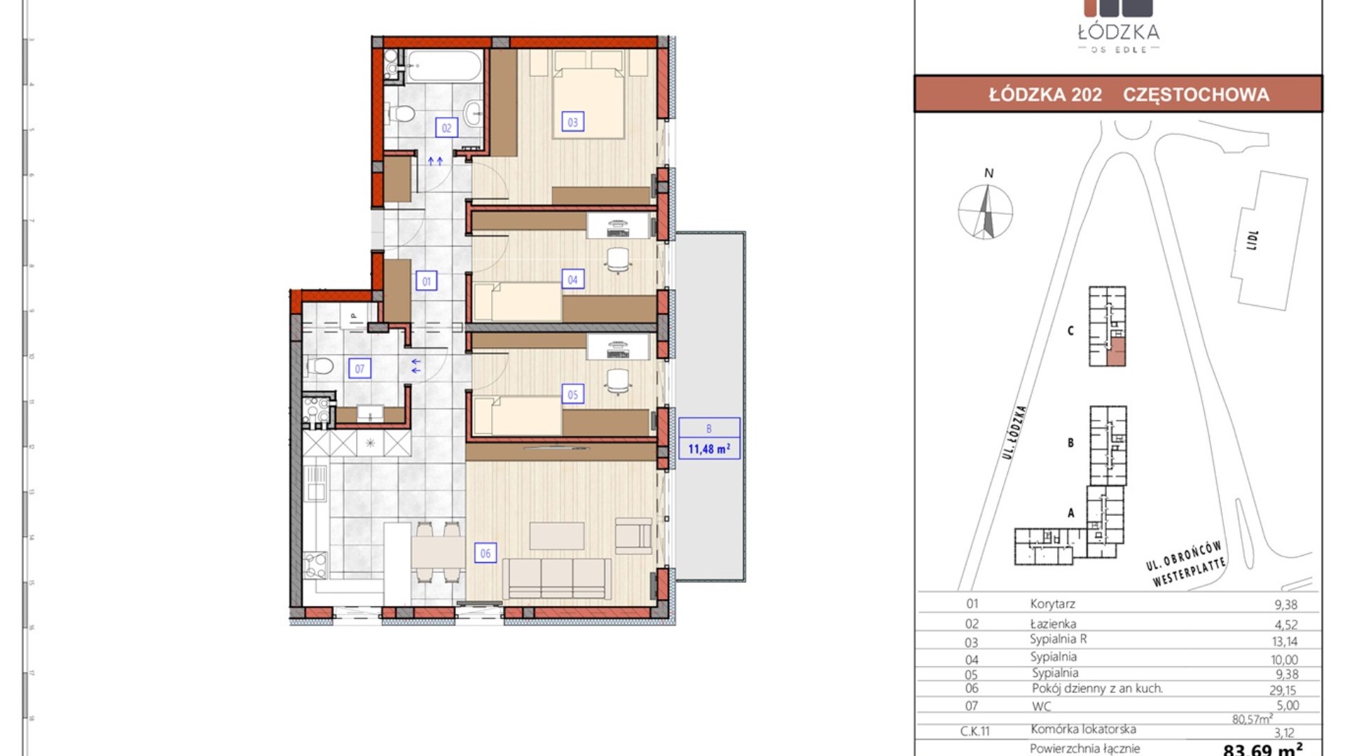 Mieszkanie  na sprzedaż Częstochowa, 4 pokoje, 80.57m², 2 piętro, oferta ZDPL-MS-139