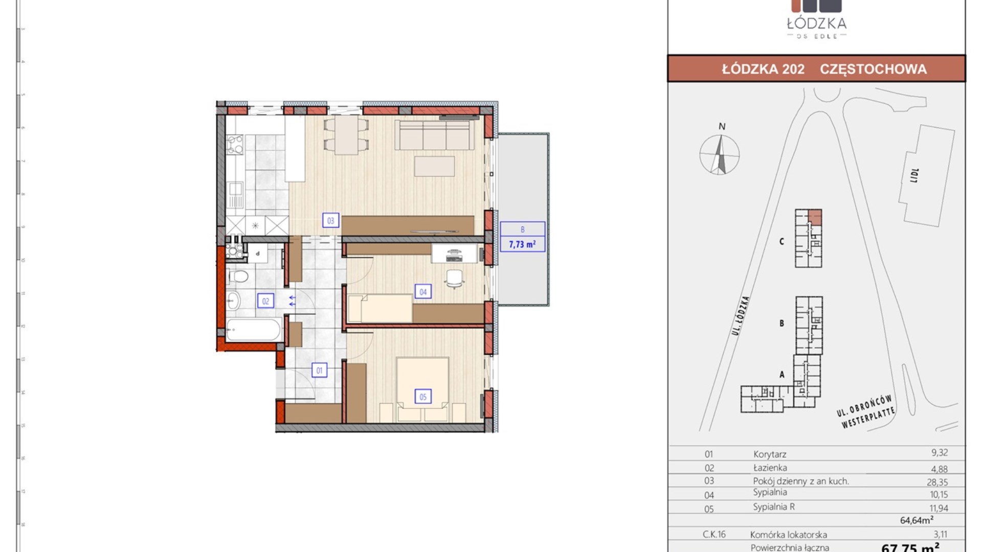 Mieszkanie  na sprzedaż Częstochowa, 3 pokoje, 64.64m², 2 piętro, oferta ZDPL-MS-140