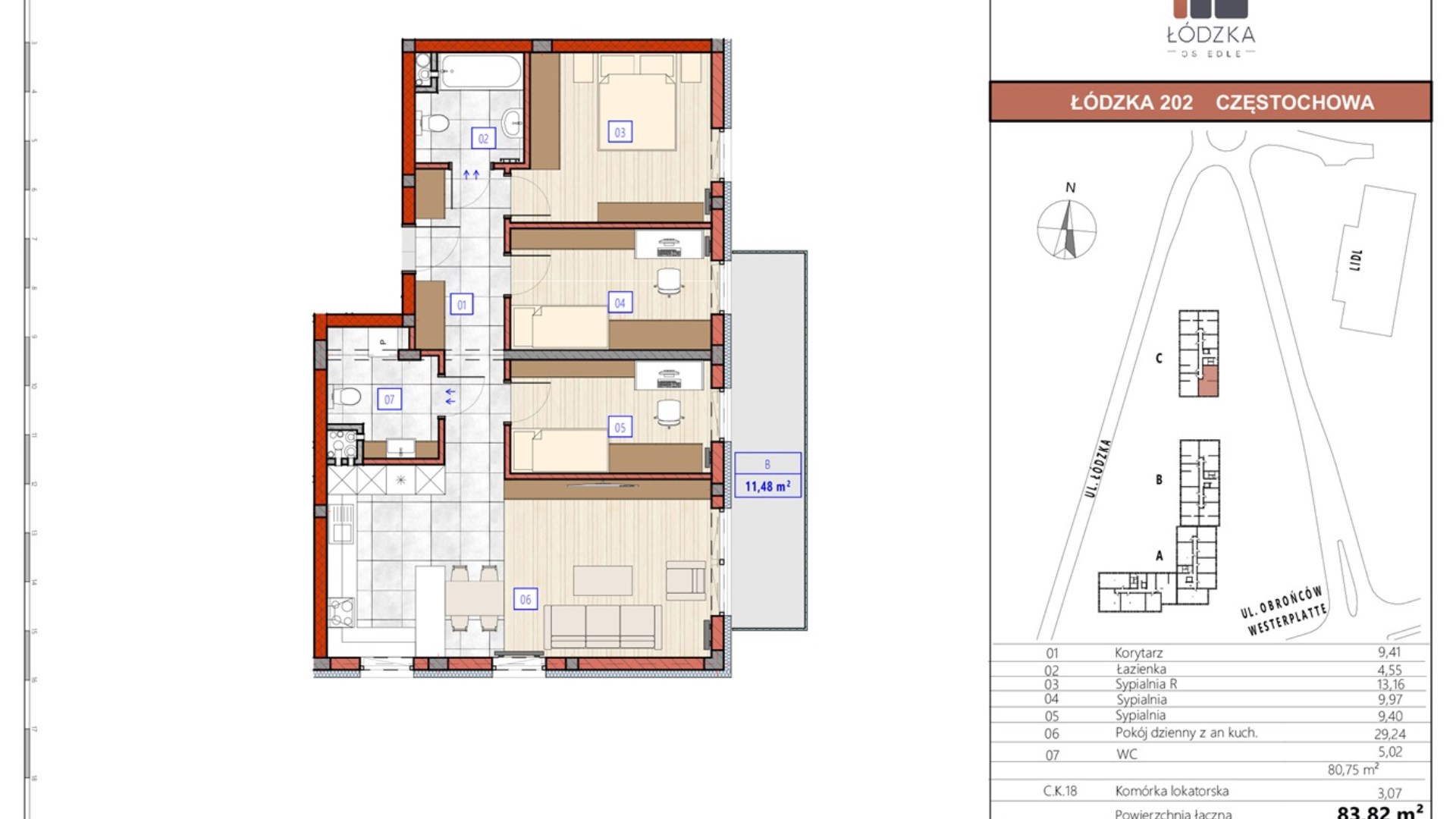 Mieszkanie  na sprzedaż Częstochowa, 4 pokoje, 80.75m², 3 piętro, oferta ZDPL-MS-141