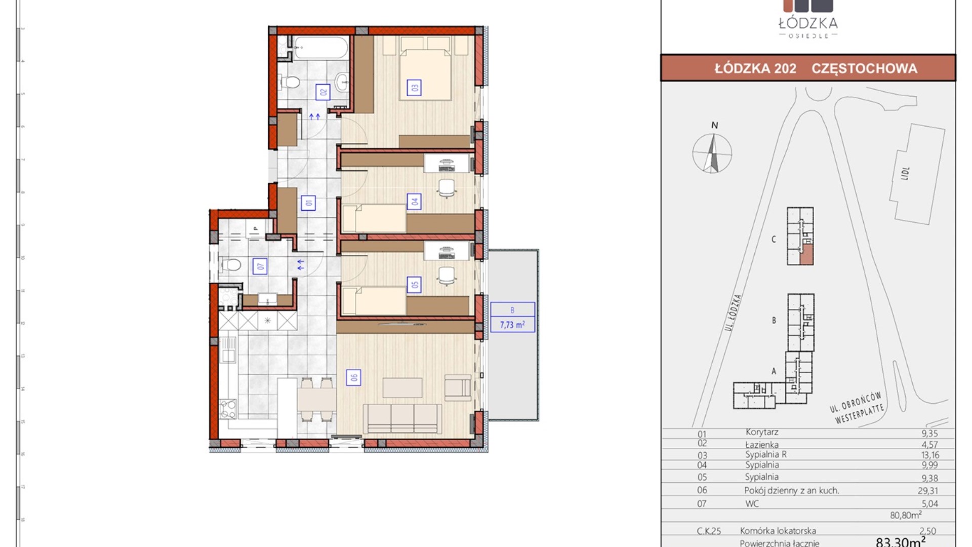 Mieszkanie  na sprzedaż Częstochowa, 4 pokoje, 80.80m², 4 piętro, oferta ZDPL-MS-142