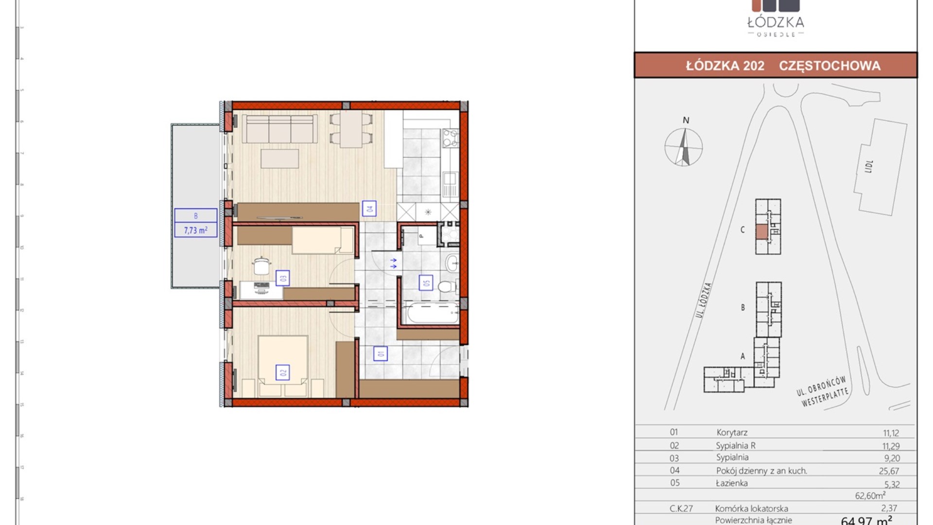 Mieszkanie  na sprzedaż Częstochowa, 3 pokoje, 62.60m², 4 piętro, oferta ZDPL-MS-143