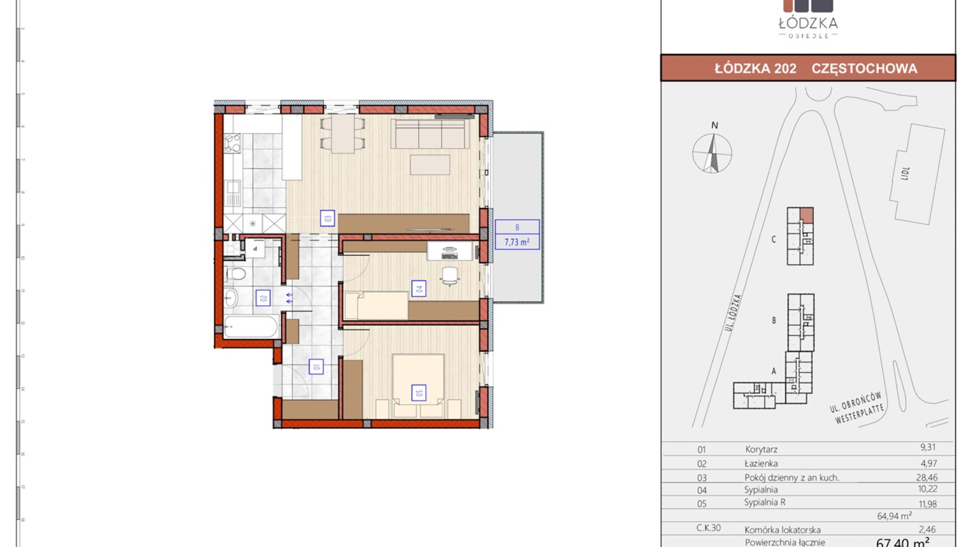 Mieszkanie  na sprzedaż Częstochowa, 3 pokoje, 64.94m², 4 piętro, oferta ZDPL-MS-144