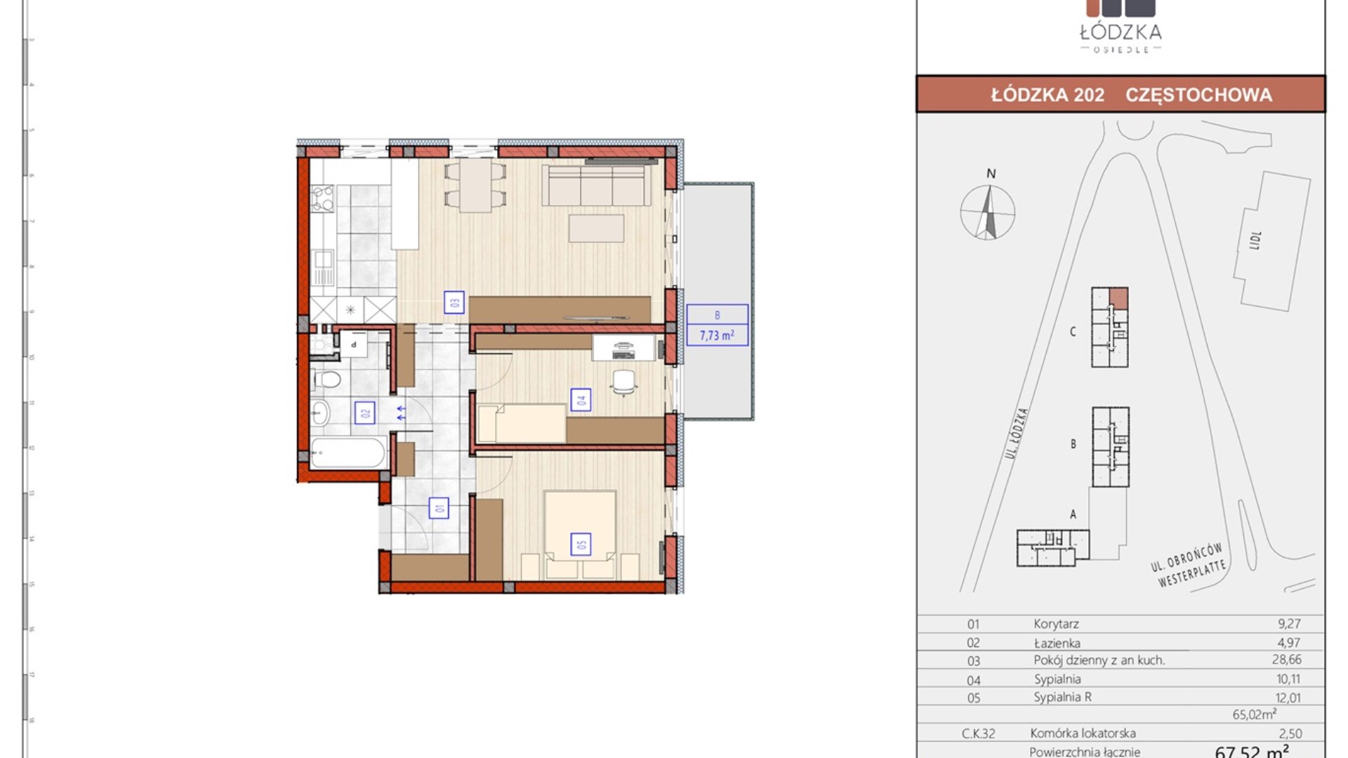 Mieszkanie  na sprzedaż Częstochowa, 3 pokoje, 65.02m², 5 piętro, oferta ZDPL-MS-146